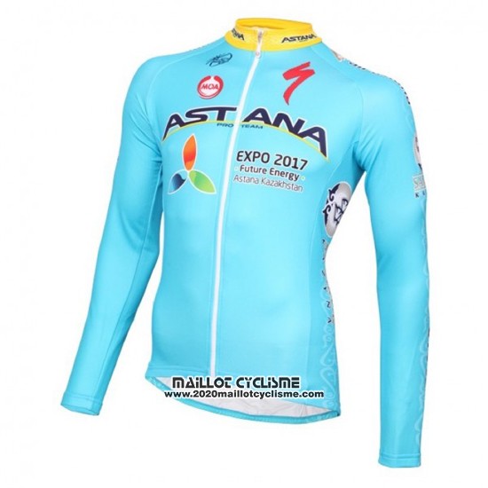 2016 Maillot Ciclismo Astana Bleu Clair et Jaune Manches Longues et Cuissard